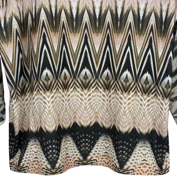 Chicos Mixed Print Top Sz 2 (12 14 Large) Sheer Sleeves Embellished 3/4 Sleeve - Picture 3 of 12